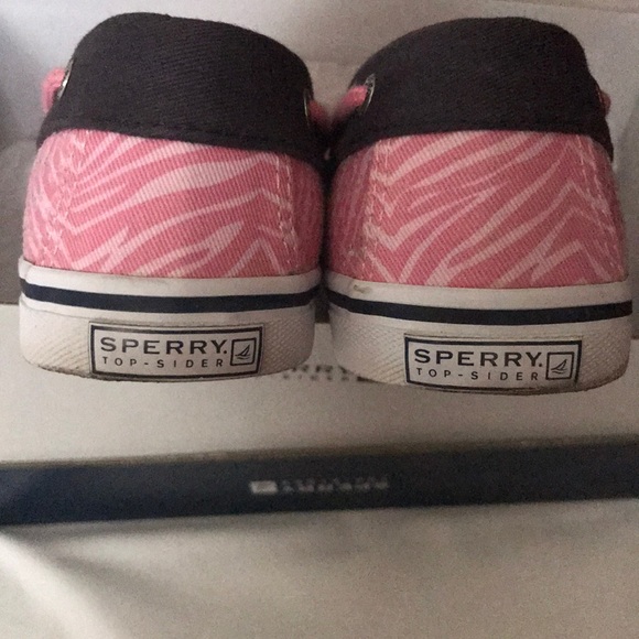 Pink Zebra w/ clear sequin & Navy Trim Sperry. - Picture 3 of 6
